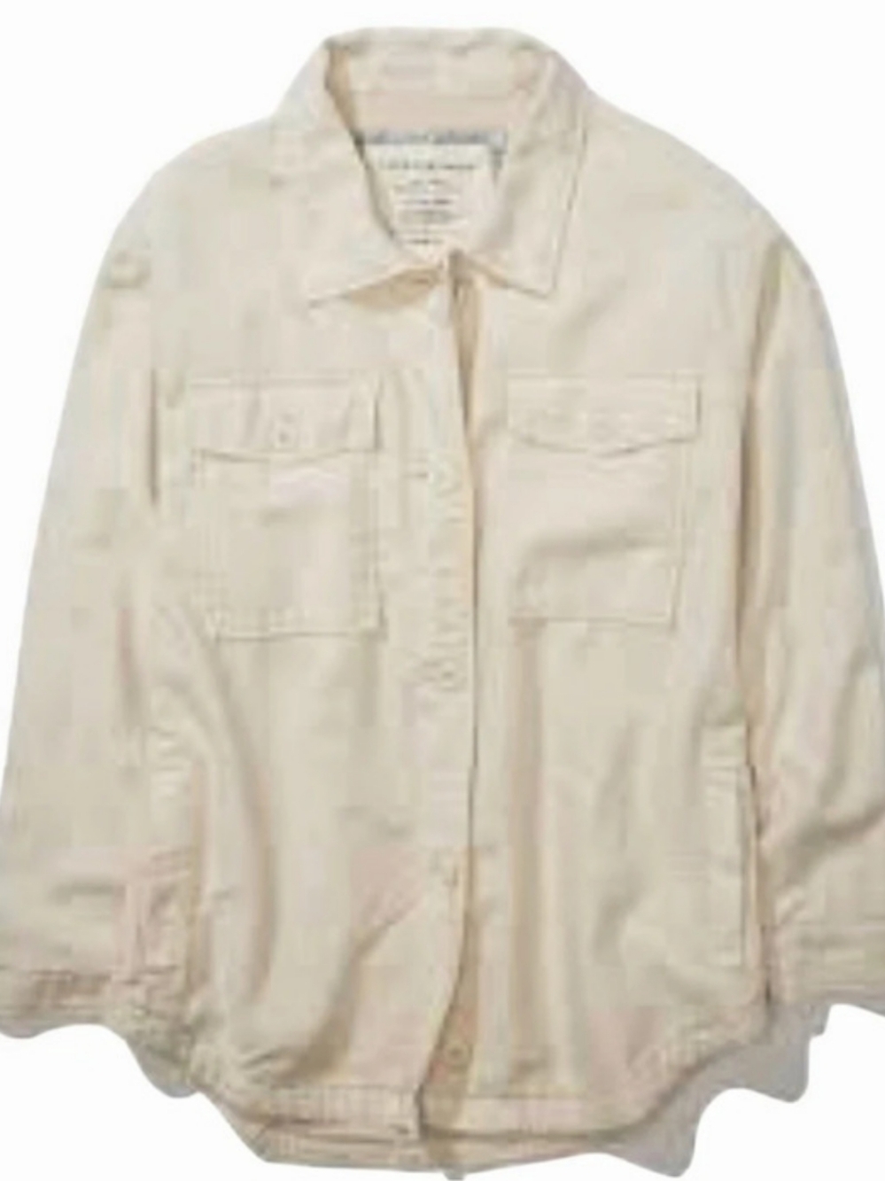 American Eagle Cream Button-Up Cotton Oversized-Fit Military Utility Jacket XS